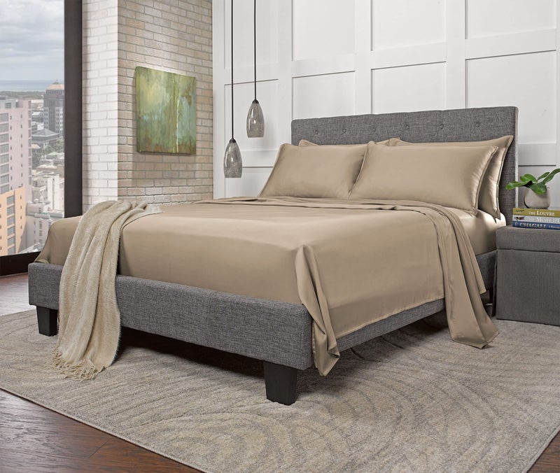 Stylinen 100% Organic Eucalyptus Bed Sheets Queen Size 4 Piece Set, Tencel Lyocell, Silky Soft & Smooth, Breathable, 16 Inch Deep Pockets, 1 Fitted, 1 Flat, 2 Pillowcases (Queen, Sand) - Image 3